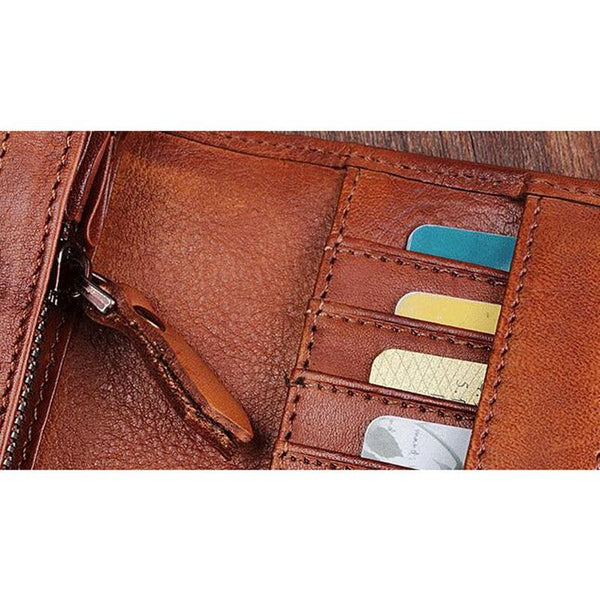 Portefeuille En Cuir Veritable Marron