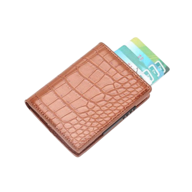Porte Carte Credit Design Marron Croco