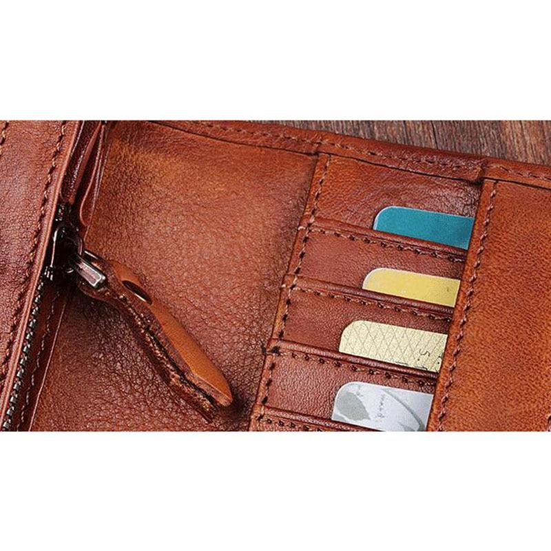 Portefeuille En Cuir Veritable Marron