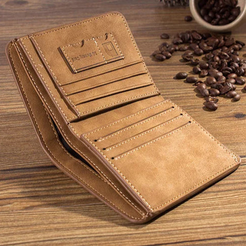 Portefeuille vintage homme cuir horizontal – Compact avec porte-cartes & photo