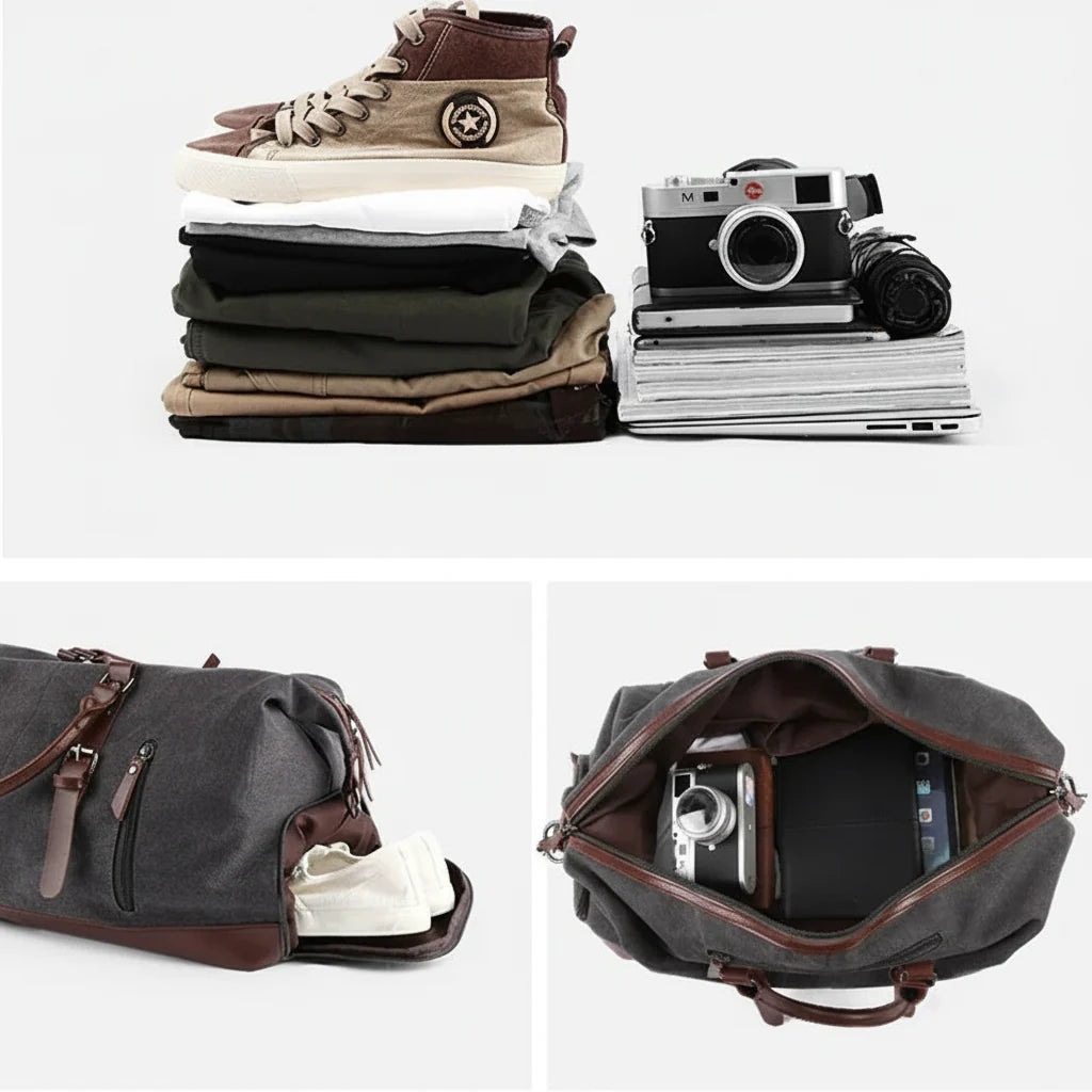 Sac de Voyage en Toile & Cuir – Élégant et Robuste (compositeWithTrainedAlgorithmicMedia)