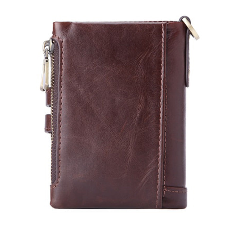 portefeuille en cuir de vachette zippé marron