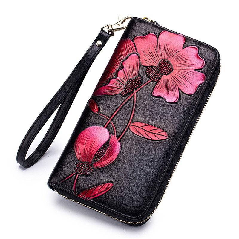 portefeuille fantaisie pour femme en cuir véritable rouge