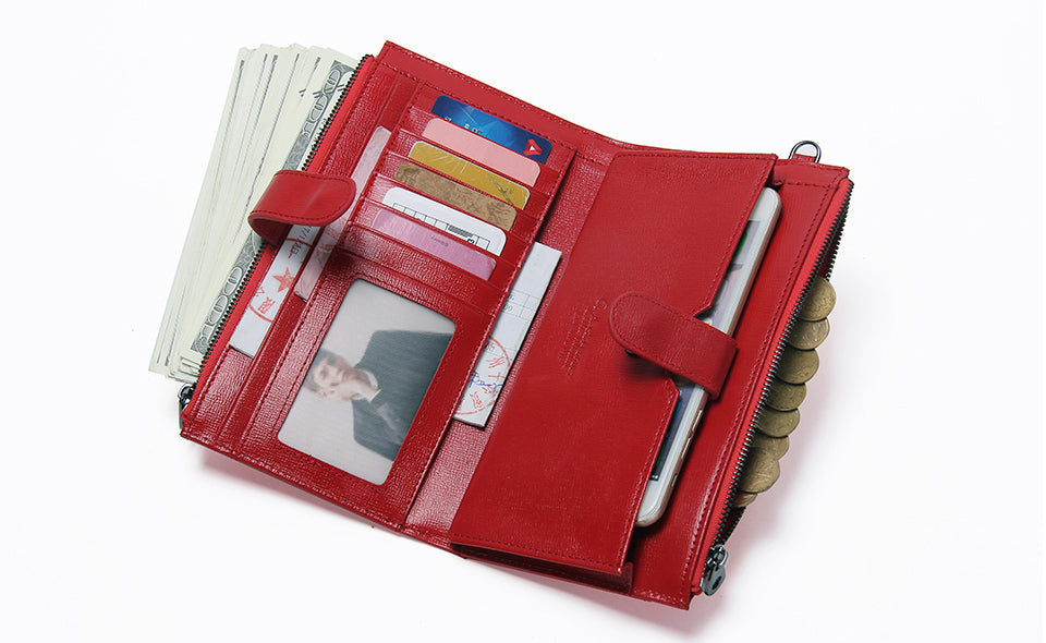 grand portefeuille rouge en cuir vrai pour femme
