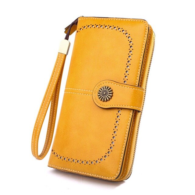Grand portefeuille vintage style pochette zippee jaune